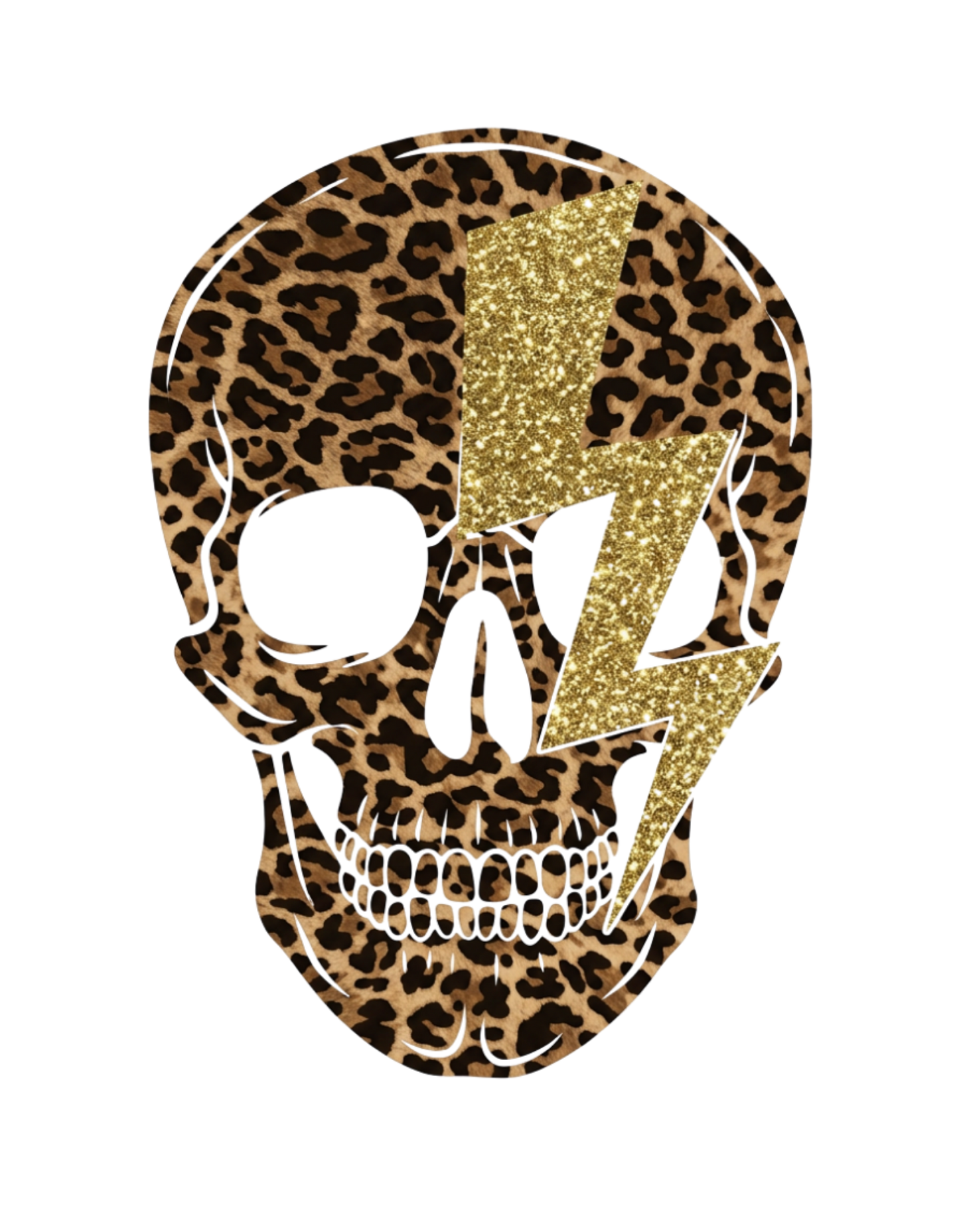 Leopard skull sweatshirt design with gold glitter lightning bolt
