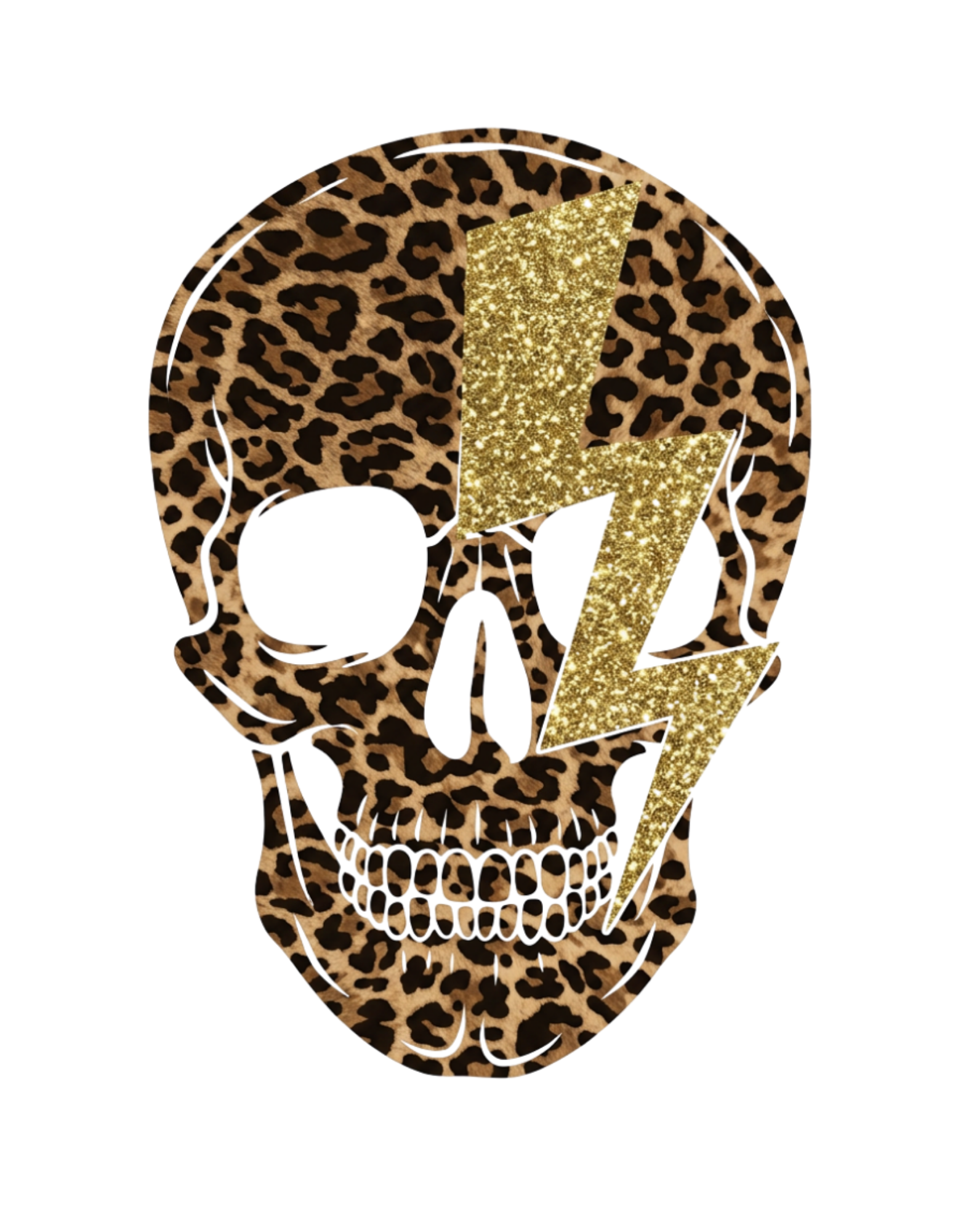 Leopard skull sweatshirt design with gold glitter lightning bolt