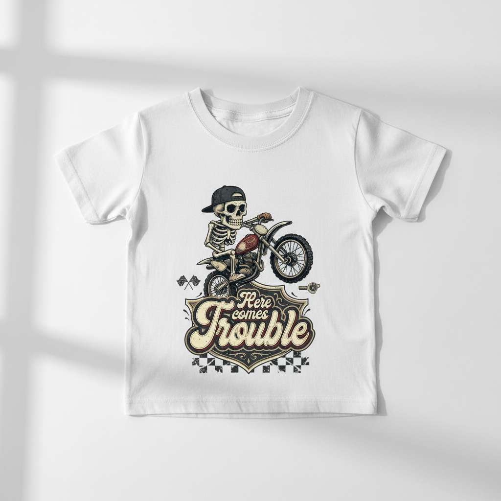 Here Comes Trouble Kids Folded Flat Lay
