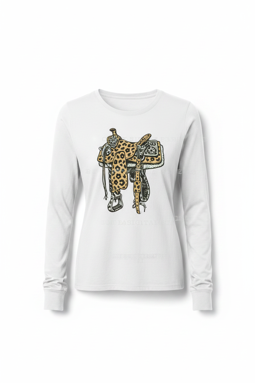 Western saddle long sleeve flat lay - white