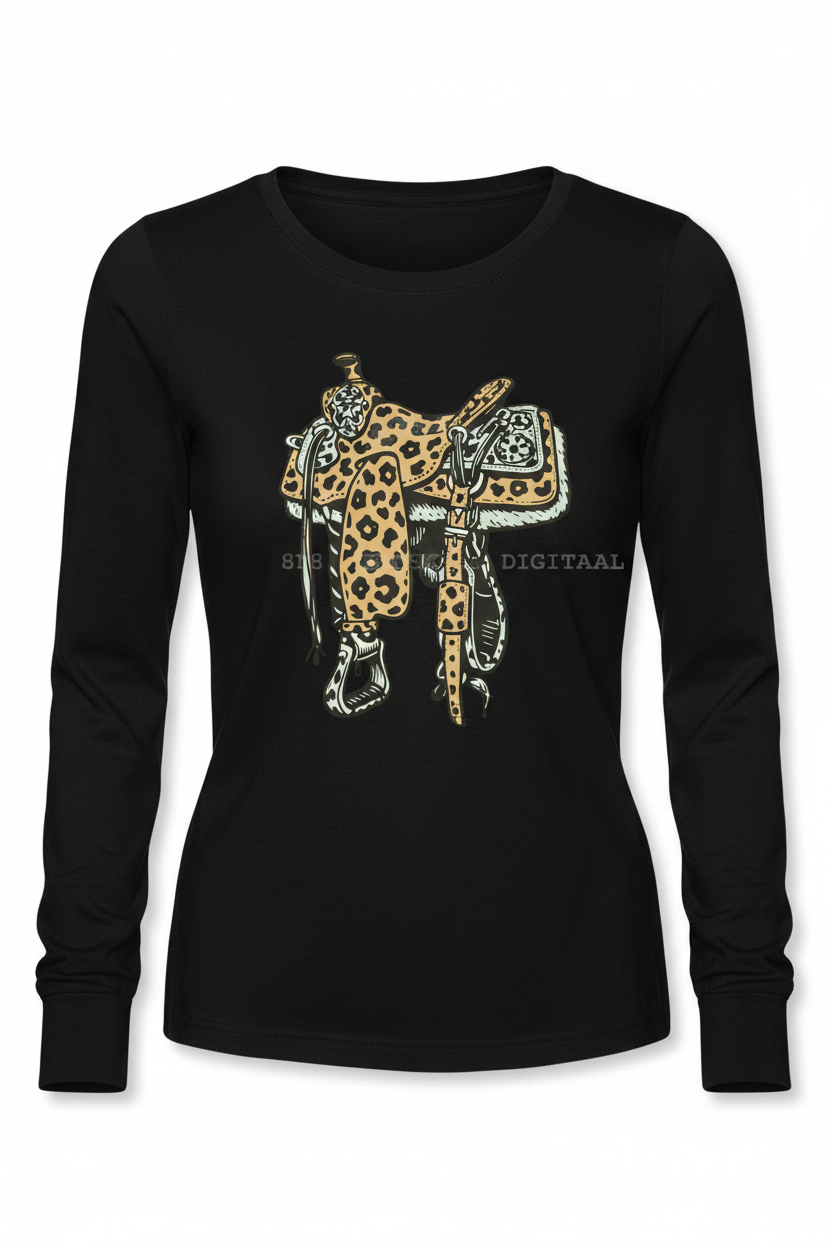 Western saddle long sleeve flat lay - black