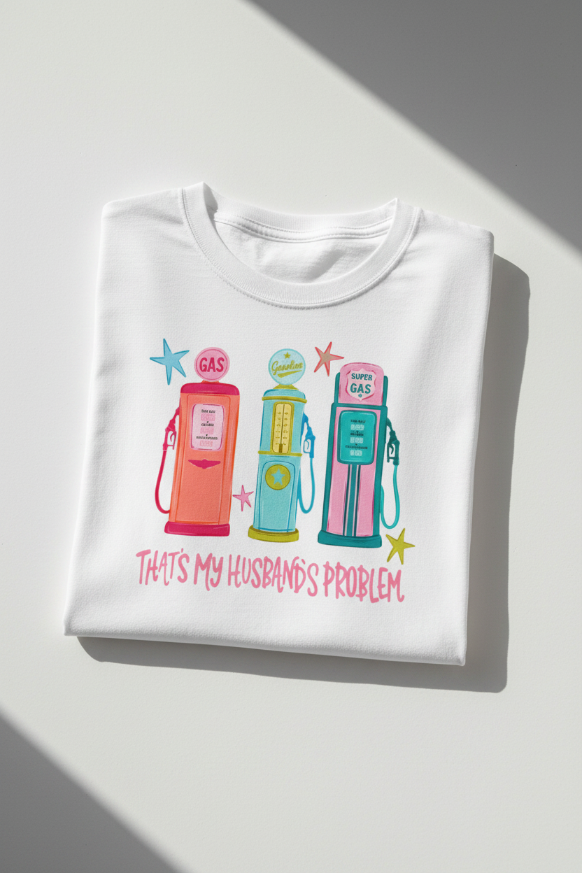 That's My Husband's Problem tee folded white shirt flat lay