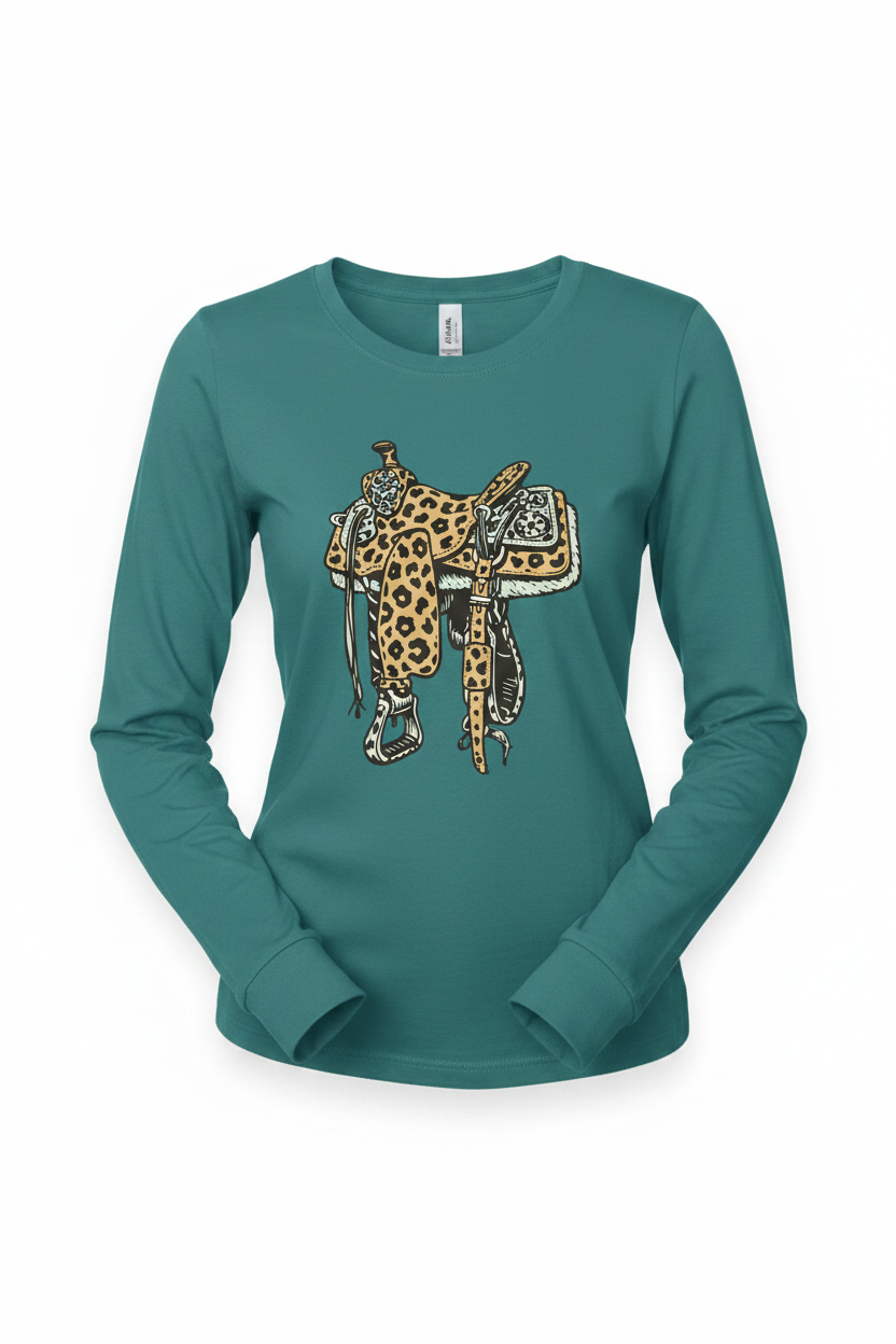 Western saddle long sleeve flat lay - teal