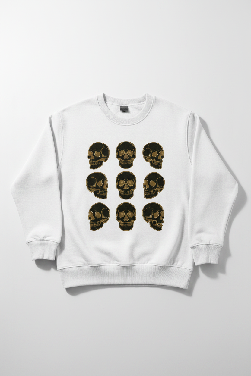 Women's white Gold Skulls crewneck sweatshirt flat lay