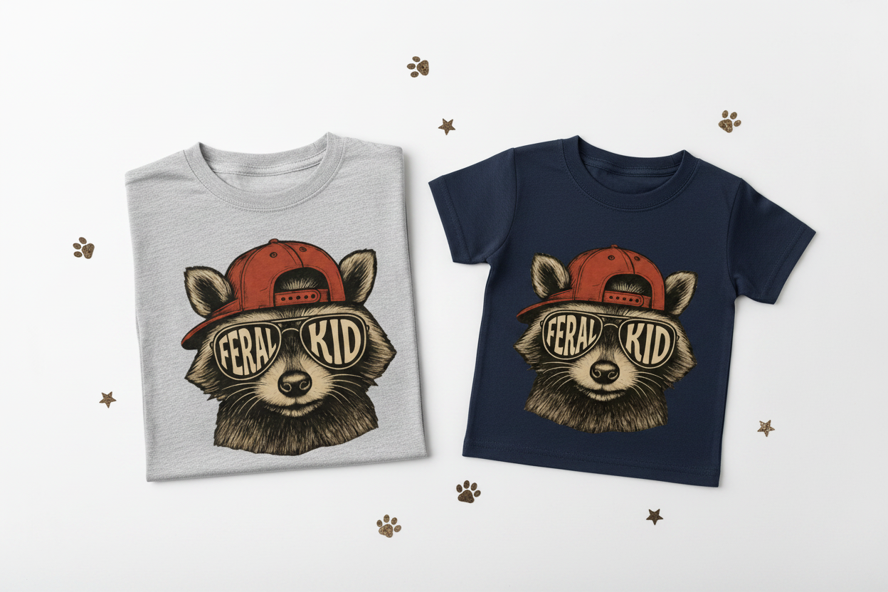 Feral Kid tees folded flat lay