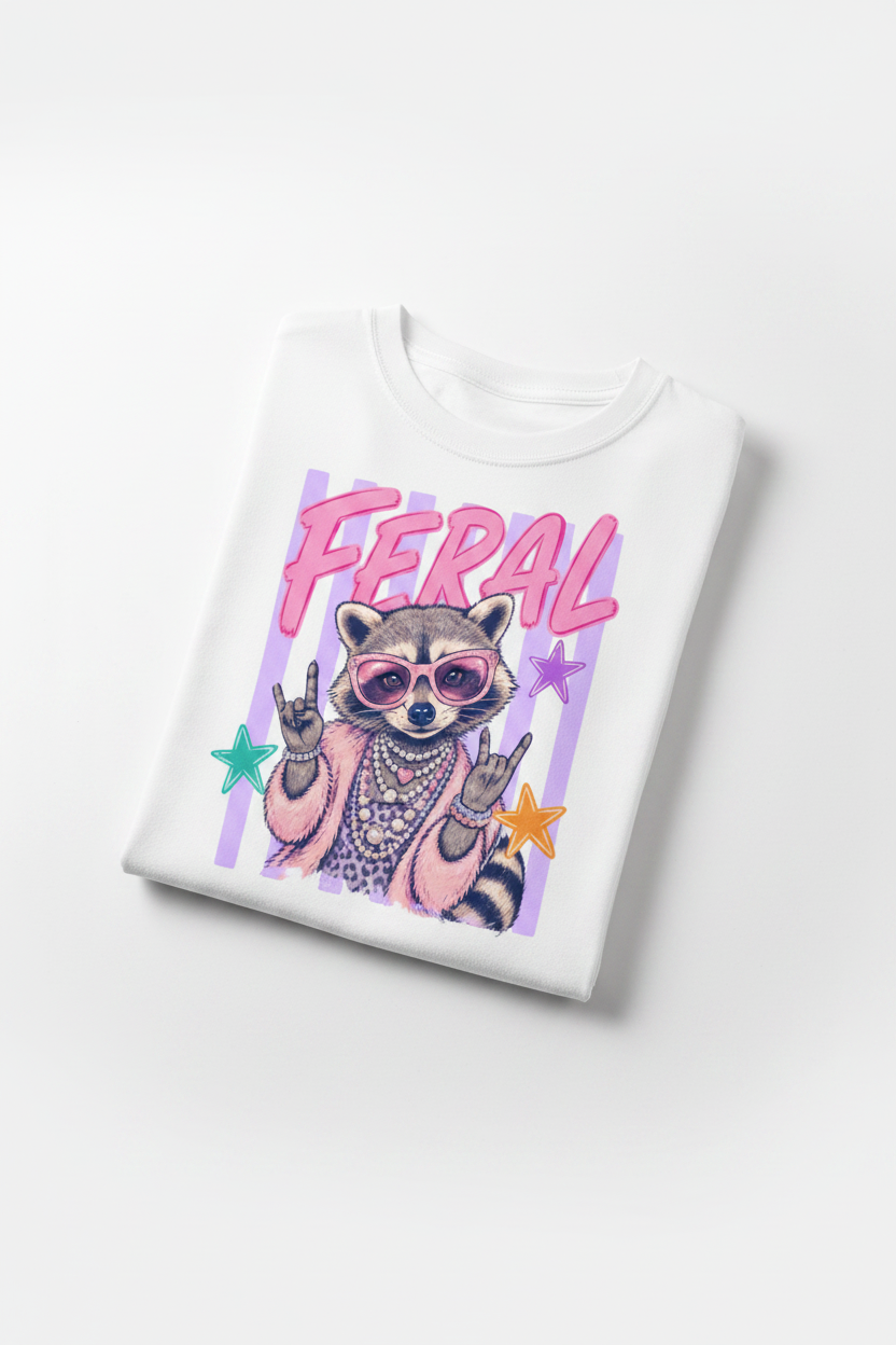 Feral tee folded white shirt flat lay