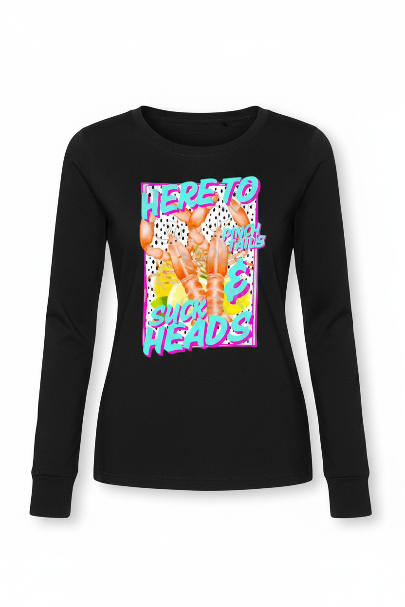 Women's black Here to Pinch Tails long sleeve tee flat lay