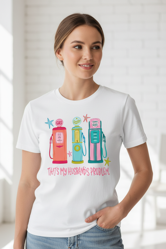 That's My Husband's Problem tee worn on white shirt