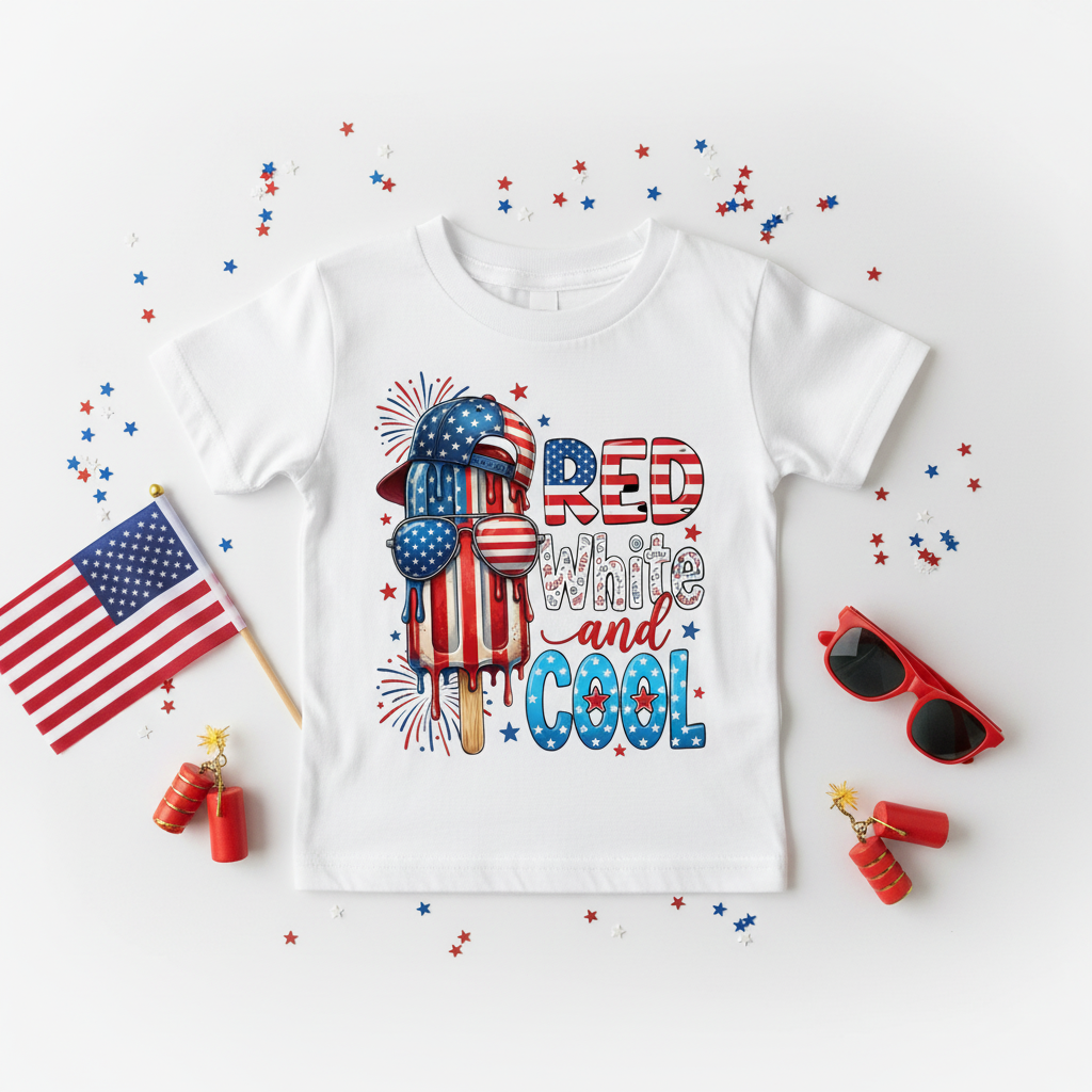 Red White & Popsicle Kids Tee - Folded
