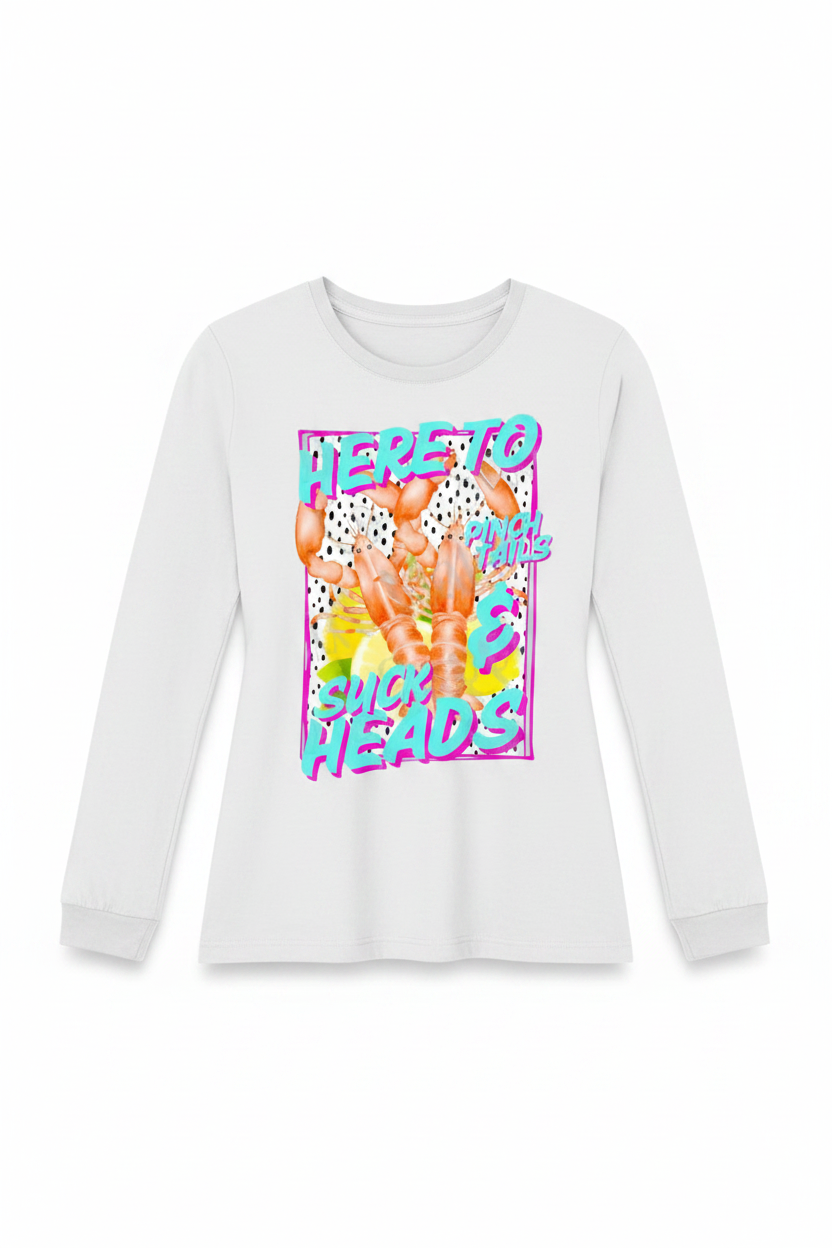 Women's white Here to Pinch Tails long sleeve tee flat lay