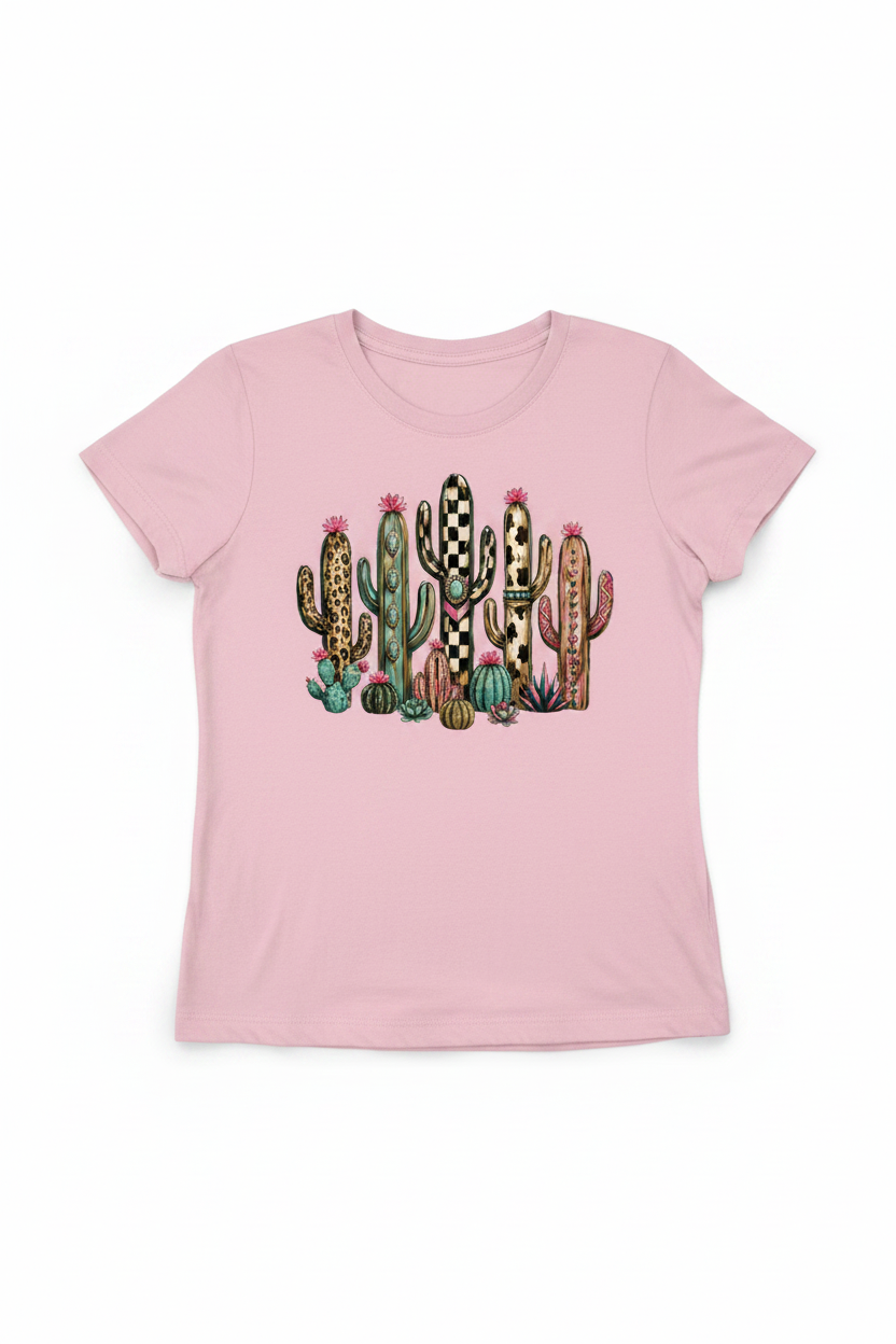 Western cacti tee flat lay - pink