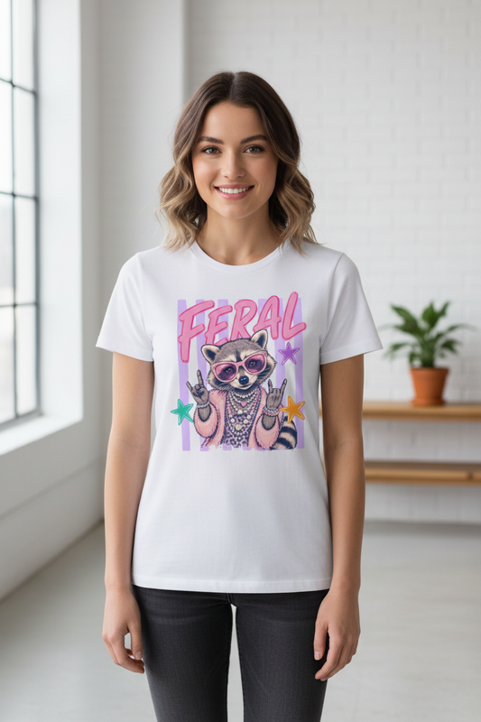 Feral tee worn on white shirt