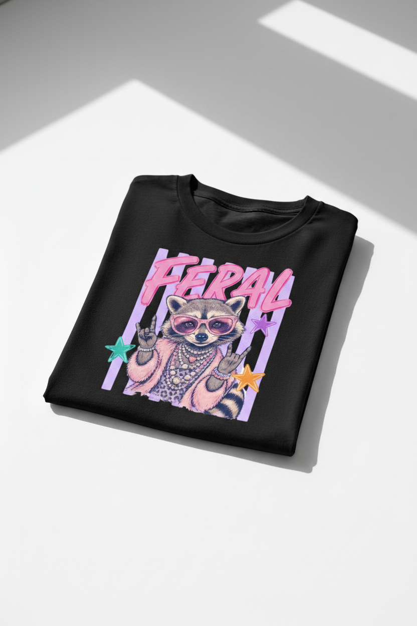 Feral tee folded black shirt flat lay