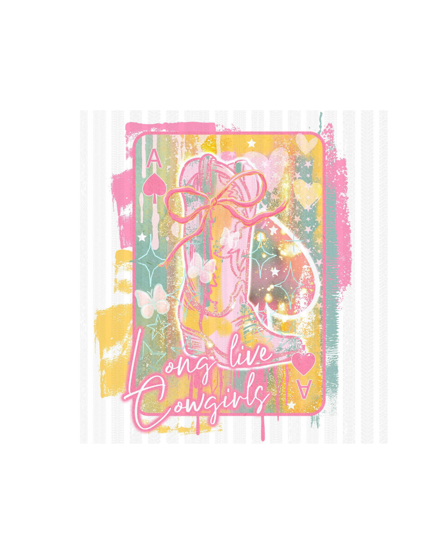 Long Live Cowgirls sweatshirt graphic - pink cowboy boot playing card design
