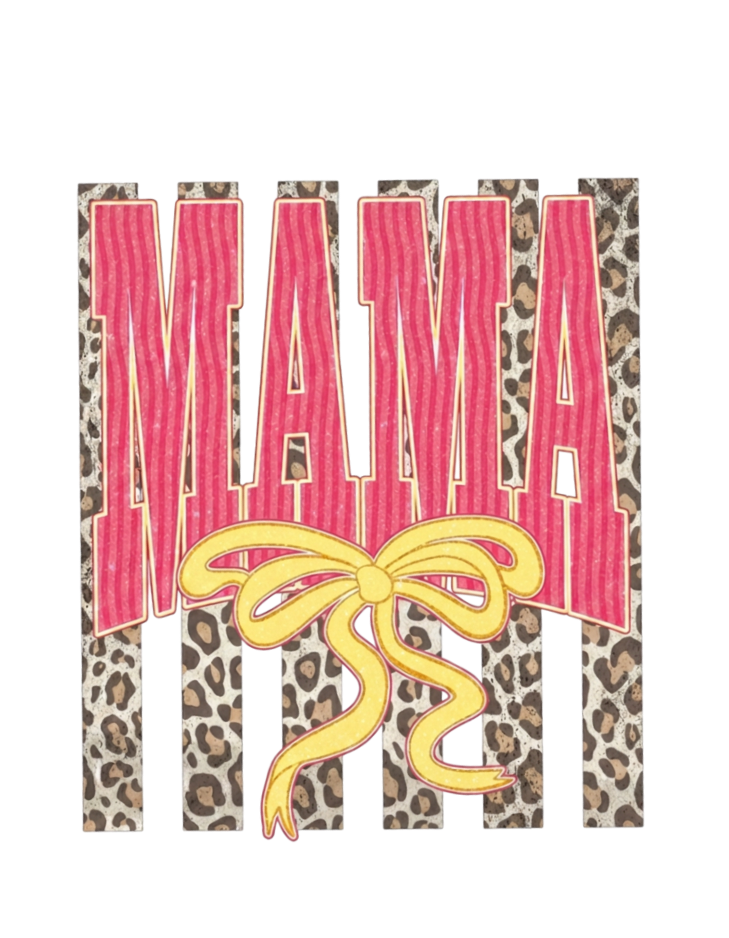 MAMA sweatshirt design - leopard print letters with yellow bow