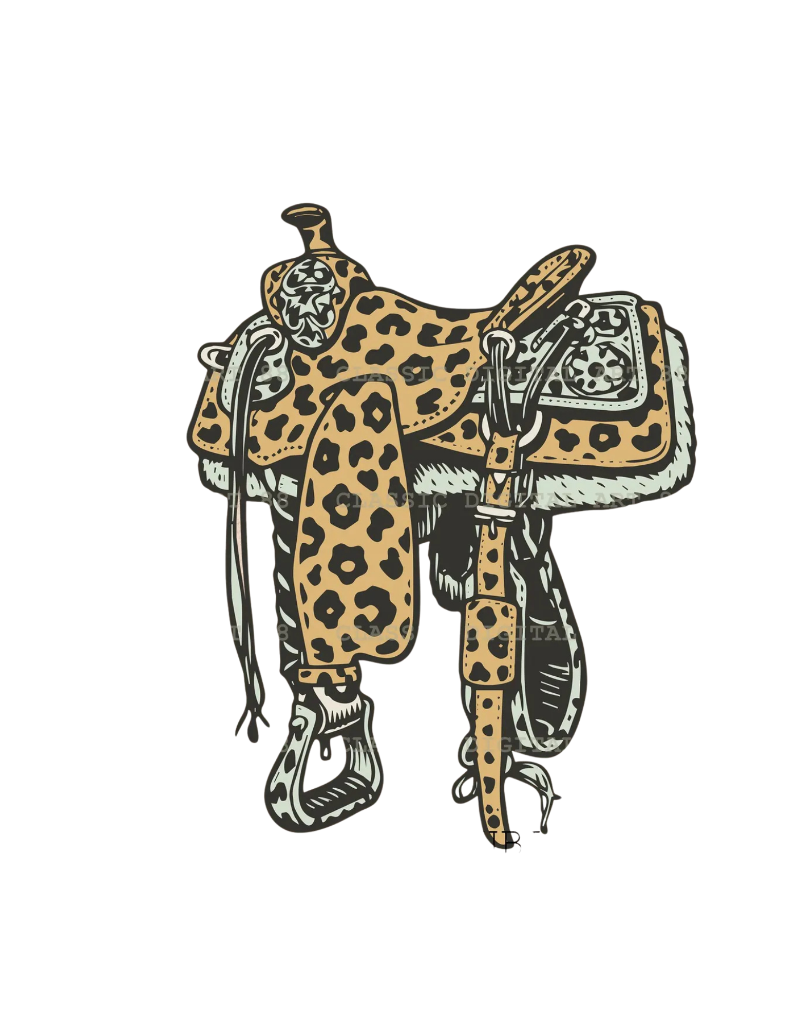 Leopard print western saddle illustration graphic